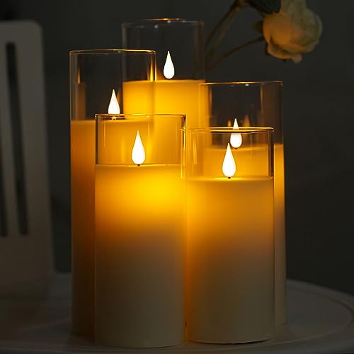 Da by Flameless Candles with Glass Effect H 13/14/16/18/20 cm Set of 5 Drip-Less Real Wax Pillars Include Realistic Dancing LED Flames and 10-Key Remote Control with 24-Hour Timer Function - Image 7