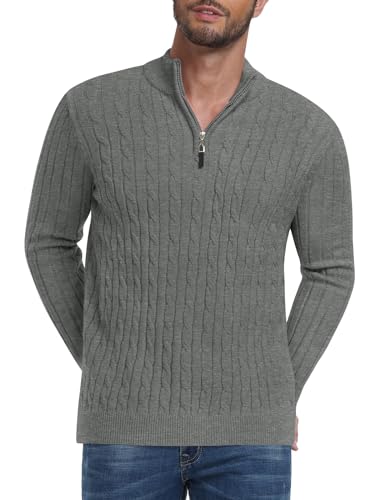 Men's Quarter Zip Sweater Slim Fit Thick Mock Neck Pullover Casual Polo Sweaters