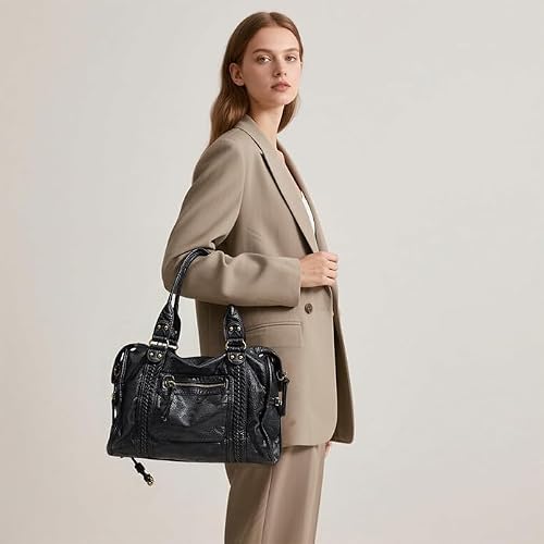 Sac cabas vintage cuir PU noir 37 cm, RuiDay 7 Sac cabas vintage cuir PU noir 37 cm, RuiDay