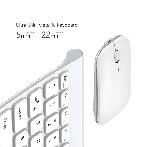 Small Wireless Keyboard Mouse Combo, Seenda Ultra Thin Compact Rechargeable Wireless Keyboard With Silent Mouse Low Profile Keys For Windows 7/8/10/11/11 Pro Laptop Computer, Silver White #TOP1