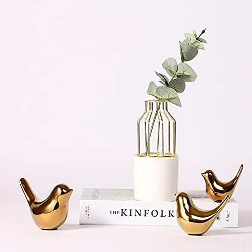 Tomshi 2X House Figurines Modern Ceramic Bird Statues Animal Sculpture Crafts Gold Ceramic -M