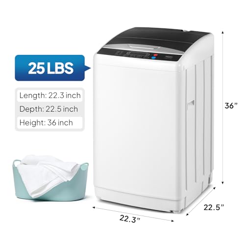 ROVSUN 25LBS Portable Washing Machine, Full-Automatic Electric Laundry Machine with Stainless Steel Drum, 110V Compact Washer, Washer and Spin Dryer Combo with Drain Pump for Dorm, Home