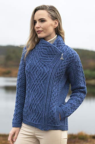 Aran Crafts Women's Irish Cable Knitted Wool Side Zip Cardigan (100% Merino Wool)2