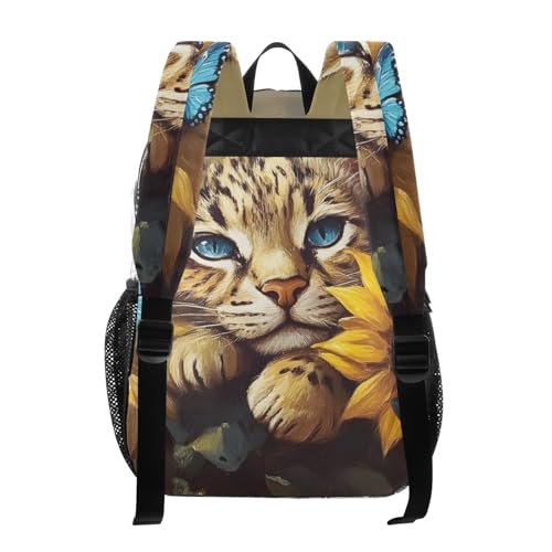 Leopard Cat Sunflower Cute Clear Backpack, PVC Transparent Bag with Large Capacity for Boys, Girls, Men, Women, See Through Bookbag for School Work College Travel3