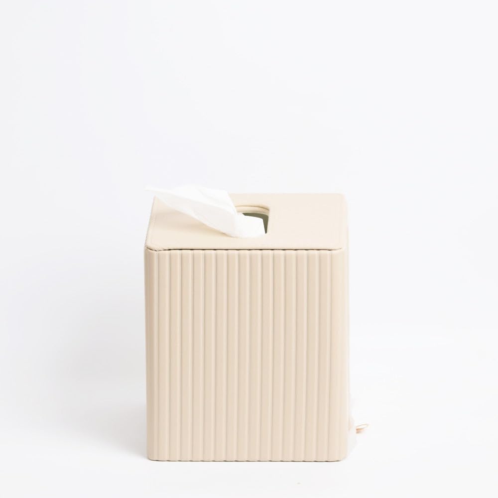 Columns Square Tissue Box Holder | PU Leather Material | Facial Tissue Holder for Bathroom Home Office Car| Textured Finish Paper Tissue Holder | Easy to Refill with Bottom Opening - Taupe — Amazon image 2