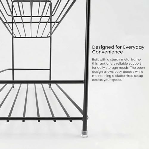 Image of Go Hooked 2 Tier Metal Storage Rack Organizer 31cm | Multipurpose Countertop Shelf for Home, Bathroom & Utility Storage | Black Wire Spice Rack for Jars, Bottles & Essentials