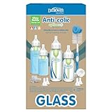 Dr. Brown's Anti-Colic Options+ Narrow Glass Baby Bottle Starter Set with Silicone Bottle Sleeves, Levels 1, 2, and 3 Nipples, Soft Touch Cleaning Brush, Storage/Travel Caps, and HappyPaci
