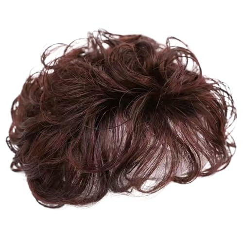 Short Curly Human Hair Topper with Front Bangs for Women Hair Toppers For Thinning Hair Women Real Hair Fringe Clip In Hair (Dark Brown)