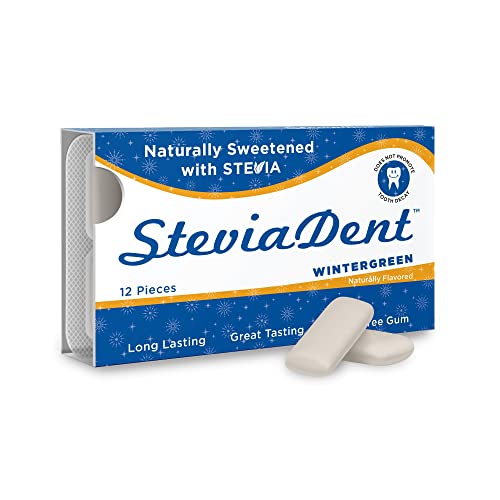 Stevita SteviaDent, Wintergreen - Sugar-Free Gum - 12 Pack (12 Pieces/Pack) - Supports Oral Health - Non-GMO, Vegetarian, Keto, Gluten Free - 72 Total Servings