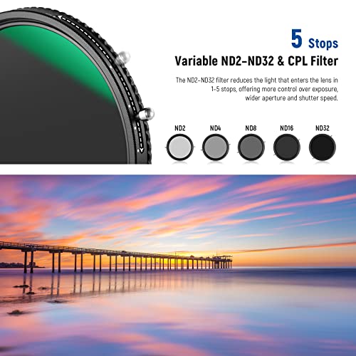 NEEWER 2 in 1 43mm Variable ND Filter ND2-ND32 with CPL Filter, Circular Polarizer, Nano Coated, HD Optical Glass - Image 4
