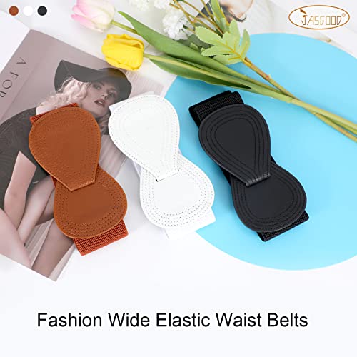 JASGOOD 3 Pack Women Stretchy Belts for Dress Vintage Wide Elastic Waist Belts4