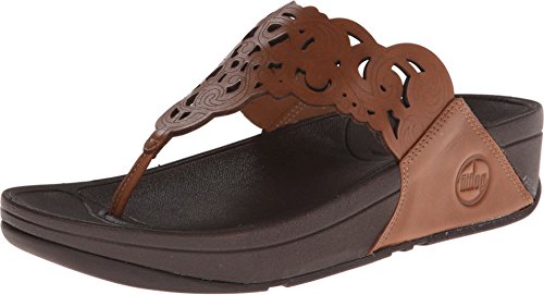 FitFlop Women's Flora Leather Toe-Post Sanda, Tan, 9