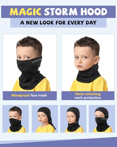 Hikenture Kids Ski Mask Balaclava, Winter Face Mask Under Helmet for Boys Girls, Thermal Windproof Fleece Children Running Beanie, Black,A2 5