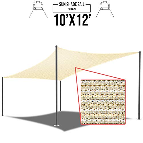 E&K Sunrise 10' X 12' Sun Shade Sail Rectangle Canopy Shade Cover Uv Block For Pergola Patio Backyard Garden Outdoor (Beige) #TOP2