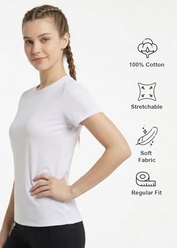 Image of INDISSH Yoga Tshirt for Women Cotton | Graphic Printed Yoga Round Neck Short Sleeves T-Shirt for Woman - WRN-YOGAB-PAR