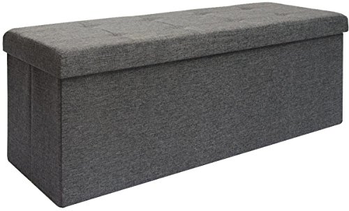 DuneDesign Sitzbank mit Stauraum - Polsterbank faltbar Aufbewahrungsbox 110x38x38cm XXL Truhe inkl. 2 Trennwände 120L Fußbank Leinen-Optik Grau