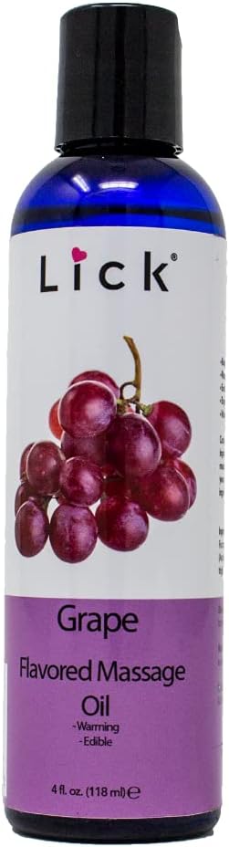 Lick Grape Flavored Massage Oil – Sweet Fruit Edible Massage Oil with Sweet Almond Oil & Vitamin E, Smooth Glide for Relaxing Couples Massage Sessions, 4 oz