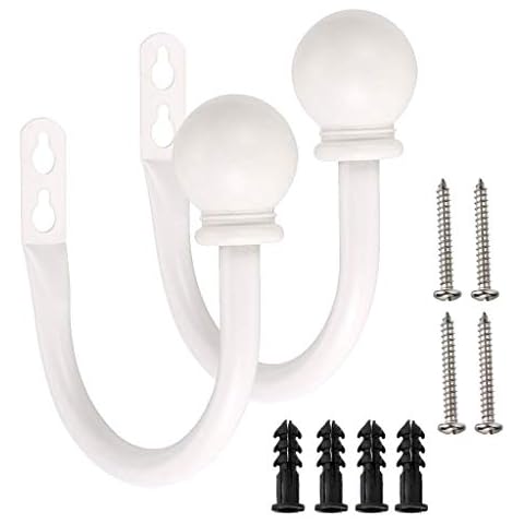 BSTKEY A Pair of Lightweight Metal Curtain Hooks - Retro Wall Mounted Curtain Hold Back Tiebacks Wall Hook Tassel Drapery Holder (White) Cover