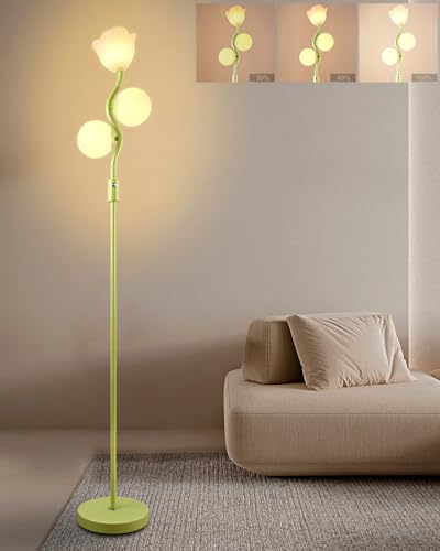 Image of Lightdot 3-Lights Glass Floor Lamp Dimmable Gold Floor Lamps with Brown Glass Shade 3000K Bulbs Included Unique Modern Standing Tall Lamp for Living Room /Bedroom /Sofa Beside /Corner Decor