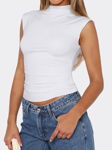 PINKMSTYLE Womens Sleeveless Mock Turtle Neck Tank Tops Double Lined Tops 2025 Basic Shirts3