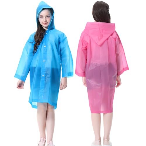 Image of Rain Ponchos Raincoats for Kids, 2 Packs Rain Coats Jacket Reusable with Hood for Boys Girls Disney Hiking Camping Outdoor