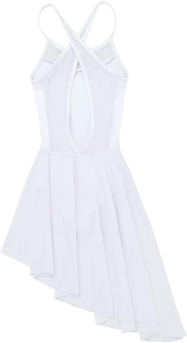 Kids Girls Lyrical Dance Dress Ballet Outfits Asymmetrical Hem Dress for Dance Competition Performance