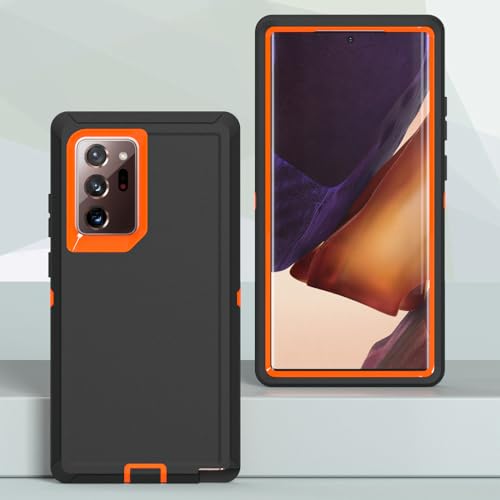 Image of Case for Galaxy Note 20 Ultra, Heavy-Duty Tough Rugged Shockproof Drop Protective Cover Cases for Samsung Galaxy Note 20 Ultra, Black+Orange