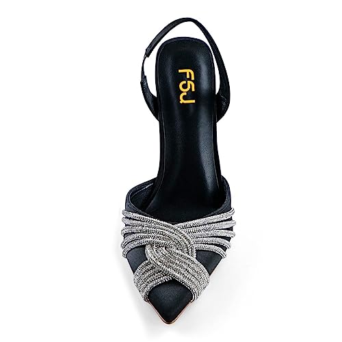 FSJ Women Sexy Pointed Toe with Shiny Strap Pumps Rhinestone High Heel Slip On Slingback Ladies Party Wedding Dress Formal Shoes Size 4-16 US4