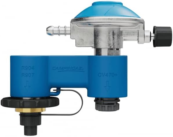 Twin Connection with Gas Pressure Regulator for Campingaz Gas Stoves, Twin Connection for EasyClic Gas Cartridges CV 300 & CV 470 Plus as well as Gas Bottles R904 & R907