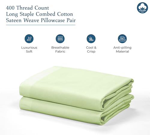 Image of Royale Linens 400 Thread Count 100% American Grown Cotton King Pillowcase Set - Luxury Sateen King Pillow case - 20 inchx40 inch Inch Soft & Smooth Set of 2 Green Pillowcases - (King, Florentine Sage)