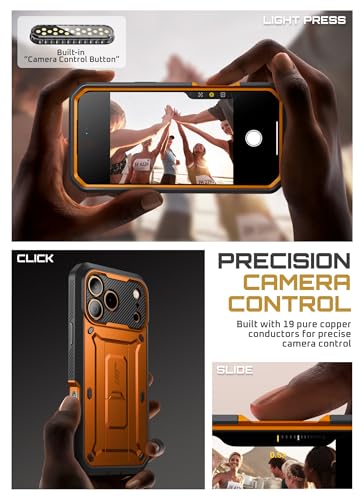 Image of SUPCASE for iPhone 17 Pro Case with Camera Control Button (Unicorn Beetle Pro), [Built-in Kickstand & Screen Protector] [Military-Grade Protection] Full Body Heavy Duty Phone Case, Coral