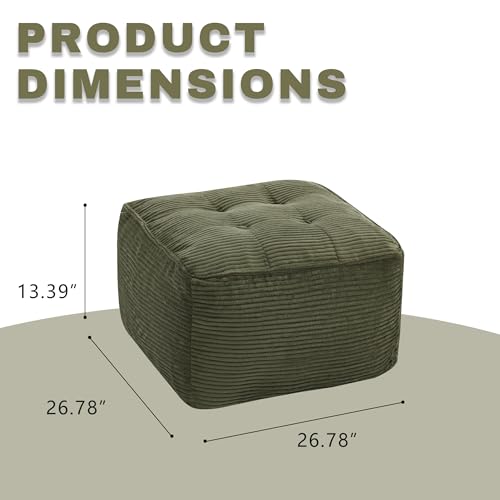 Image of Square Stuffed Pouf Ottoman, Corduroy Oversize Foot Rest,Green