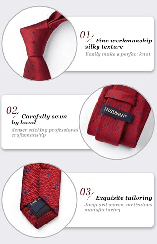 Image of HISDERN Polka Dot Ties for Men Classic Silk Ties and Pocket Square Formal Business Necktie Handkerchief Wedding Party