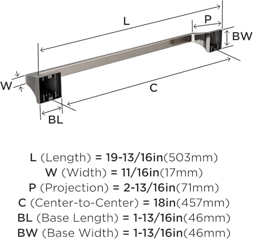 Image of Amerock Mulholland 18 inch Brushed Nickel Towel Bar | Decorative bathroom hardware in durable Zinc /Stainless Steel construction; mounting hardware included for easy installation