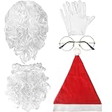 Rrshnsgv 6 Pcs Santa Costume Accessory,Christmas Santa Claus Costume with Glasses,Xmas Hat,Deluxe Long White Beard and Wig for Men Women Performance Cosplay