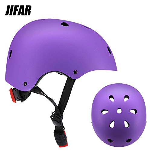 JIFAR Youth Kids Bike Helmet for Ages 3-11, Adjustable Toddler Protective Gear with Elbow Knee Wrist Pads for Skateboarding Bicycling Hiking, S Size for Girls Boys Helmet，Purple - Thumbnail 6