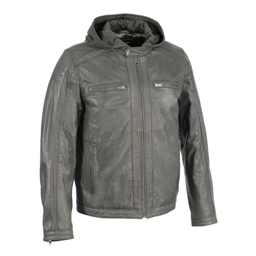 Image of Milwaukee Leather Men's Anthracite Fashion Casual Leather Jacket w /Removable Hoodie SFM1845
