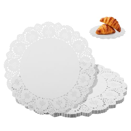 comfoyar Lot de 100 Sets de Table Blanc Rond, Dessous de Table, Napperons en Papier Dentelle, Dessous Assiette pour Gâteaux Alimentaire Cuisine et Salle à...