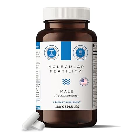 Molecular Fertility Male Preconception+ Fertility Supplements for Men - Reproductive Cell & Fertility Support - Conception for Him - CoQ10, Ashwagandha, Shilajit, DAA, Zinc, Selenium - 30 Day Supply
