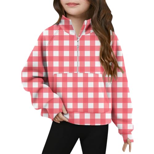 Girls Half Zip Pullover Oversized Plaid Thumb Holes Sweatshirts Long Sleeve Fall Fashion Preppy Sweatshirt