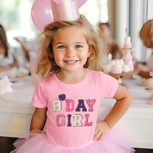 Toddler Girl Birthday Shirt 2nd 3rd 4th 5th 6th B-Day T Shirt Birthday Outfit Chenille Patch Short Sleeve Tee Clothes3