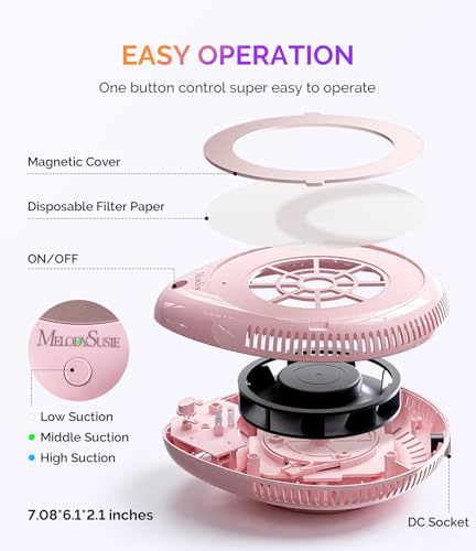 Image of MelodySusie Compact Cordless Nail Dust Collector, PProR 6000RPM Mini Nail Vacuum Fan with 3 Suction Modes and 30 Disposable Filter Papers for DIY & Daily Nail Care,Pink