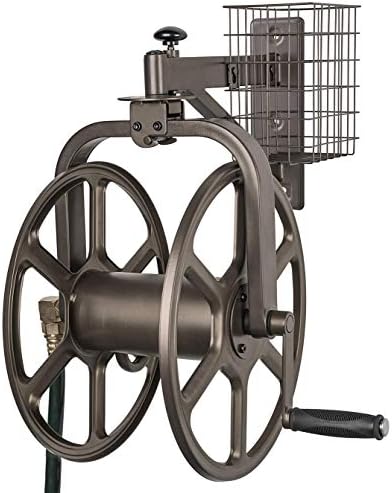 Liberty Garden 712 Single Arm Navigator Multi-Directional Garden Hose Reel, Holds 100-Feet of, 5/8-Inch, Bronze (Renewed)