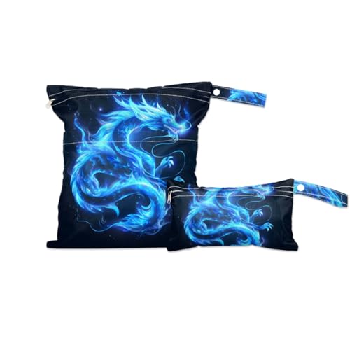 GzLeyigou 2 Set Dragon Wet Dry Bags for Baby Cloth Diapers Reusable Storage Bag for Travel,Beach,Pool,Daycare,Stroller,Gym,Laundry,Dirty Clothes,Swimsuits & Wet Clothes, Wet Bag
