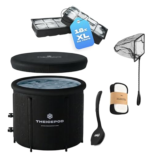 Image of The Pod Company Cold Plunge Ice Bath Bundle - 110-Gallon Pro Ice Pod with Insulated Lid, 18 Reusable Ice Bricks & Cleaning Kit - Chiller Compatible for Home Recovery & Wellness