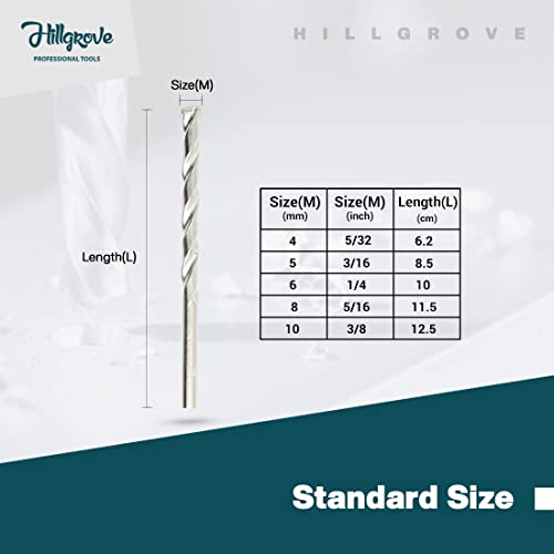 Image of Hillgrove HGDBS5MM4 Most Running 5Pcs Masonry Drill Bit Set for Concrete /Wall /Steel /All Purpose ()
