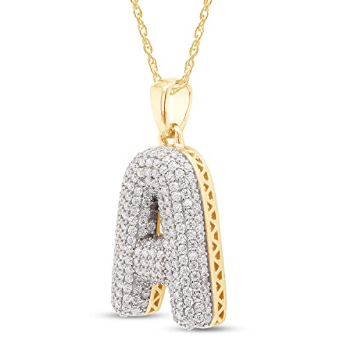 SAVEARTH DIAMONDS 1 1/10 Carat Round Cut Lab Created Moissanite Diamond Initial Bubble Letter A Pendant Necklace In 14k Gold Over Sterling Silver With 18" Chain (VVS1, 1.10 Cttw)2