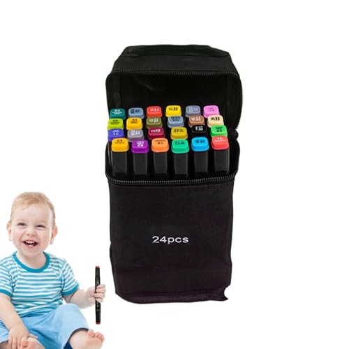 Generisch Rotuladores de arte, juego de marcador de arte, juego de accesorios de dibujo permanente, rotuladores con punta fina y pincel, rotulador creativo con bolsa de transporte para colorear
