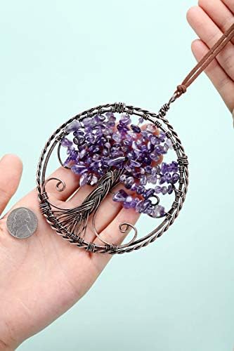 Jovivi Amethyst Tree of Life Dream Catcher Healing Crystals Hanging Ornament Handmade Gemstones Window Car Wall Decor Home Office Ornament for Reiki Good Luck Energy Yoga Meditation Protection Crystal