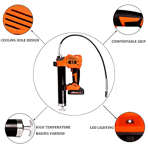 Autolock SY 20V Cordless Electric Grease Gun,10000 PSI Heavy Duty Grease Gun Set with 17 oz Load-31-Inch Spring Flex Hose,High Pressure Lubricating Tool -1 Battery&1 Charger Included